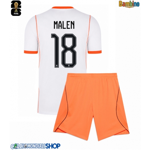 Maglie da calcio Paesi Bassi Donyell Malen #18 Seconda Maglia Bambino Mondiali 2026  Manica Corta + Pantaloni corti)